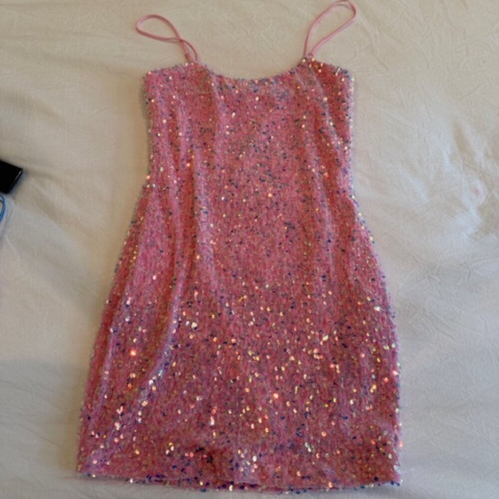 Lucy In The Sky Pink Sequins Party Mini-Dress Size M